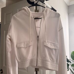 Aerie White Zip-Up Hoodie Jacket